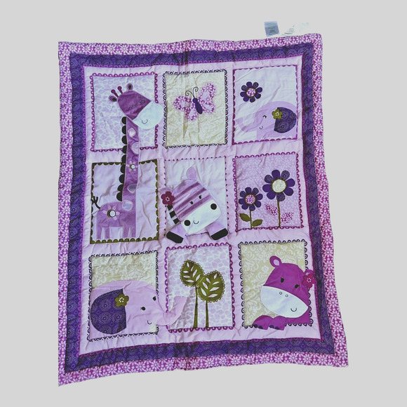 Lambs & Ivy Zoo Animals Flowers Quilt Comforter Baby Throw Blanket 34 x 42 - Picture 1 of 10